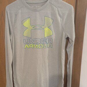 Under Armour-Long Sleeve Gray and White Striped Heat Gear Loose Fit-Youth XL